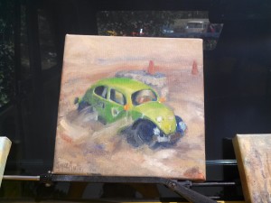 This was an amazing surprise for us - she painted the Green Booger! Joyce Martin creates beautiful art of VW's and many subjects. Please contact her if interested in having her capture the essence of your VW.