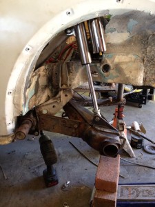 New trailing arm installed with shock mounted and extended. Photo provided by Paul Nauleau.