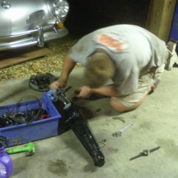 Ryan working on the trailing arm and bearings.