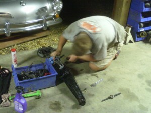 Ryan working on the trailing arm and bearings.