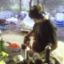 Paul grinding gussets.