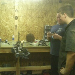 Gary and Ryan discussing the finer points of engine building.