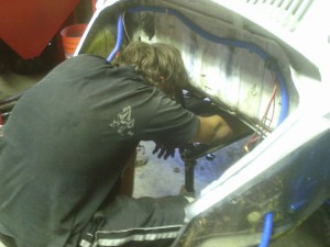 Paul preparing the forks for the tranny.